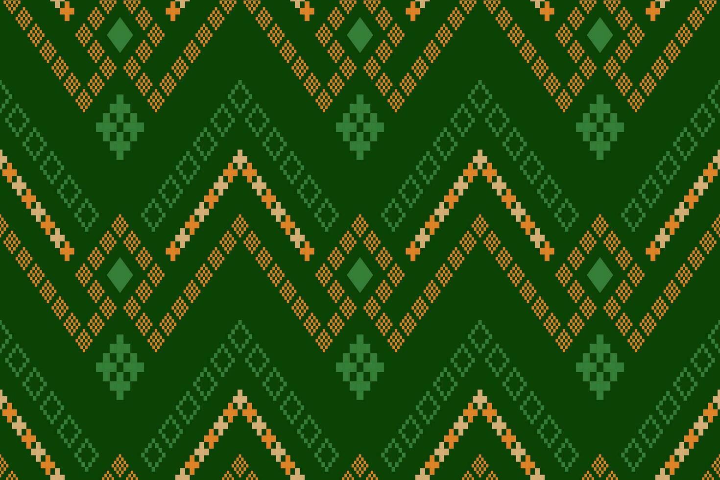 Green Cross stitch colorful geometric traditional ethnic pattern Ikat seamless pattern border abstract design for fabric print cloth dress carpet curtains and sarong Aztec African Indian Indonesian vector