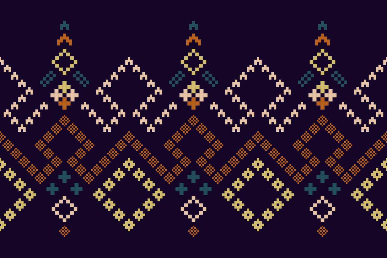 Purple cross stitch traditional ethnic pattern paisley flower Ikat background abstract Aztec African Indonesian Indian seamless pattern for fabric print cloth dress carpet curtains and sarong vector