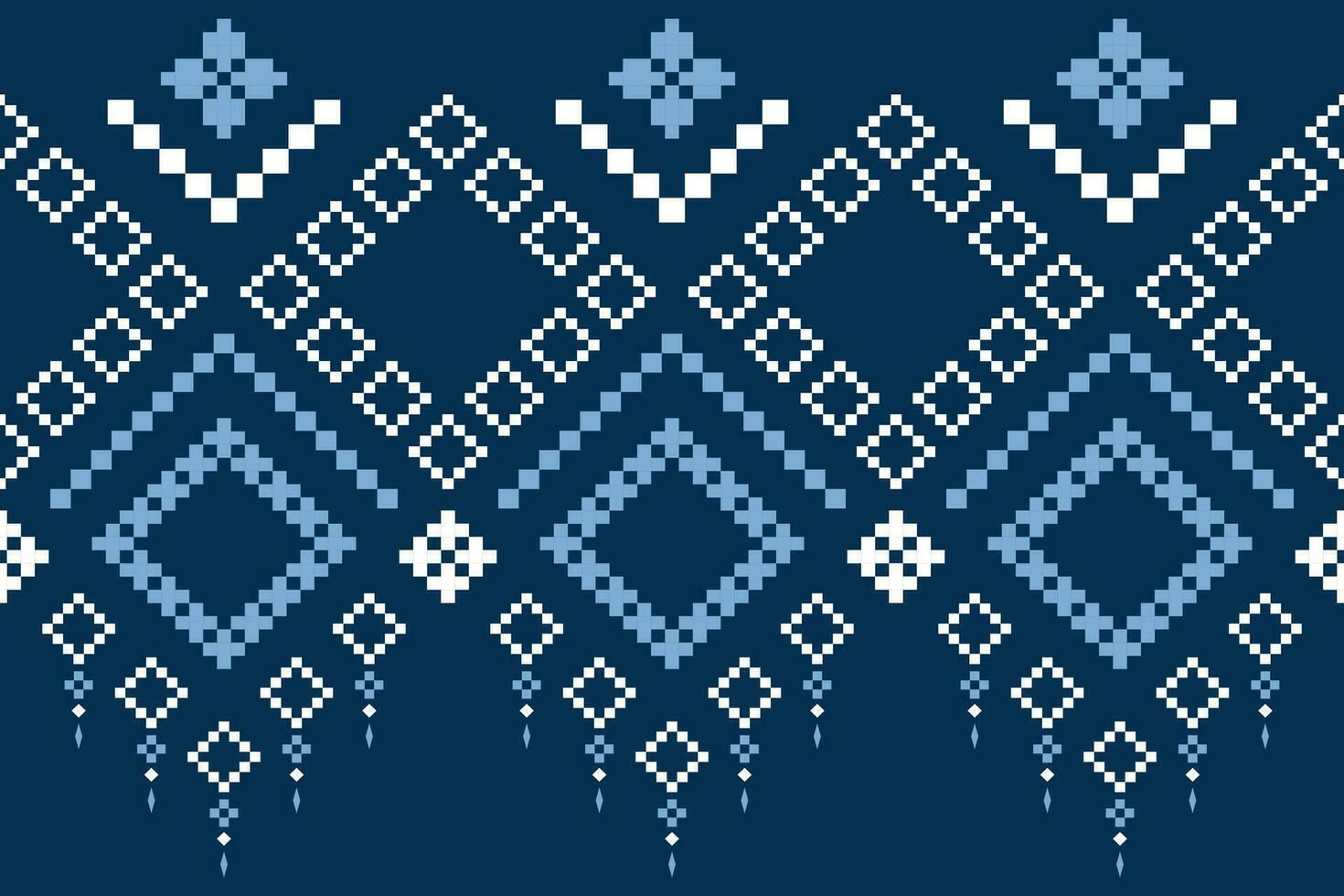 Indigo navy blue geometric traditional ethnic pattern Ikat seamless pattern border abstract design for fabric print cloth dress carpet curtains and sarong Aztec African Indian Indonesian vector