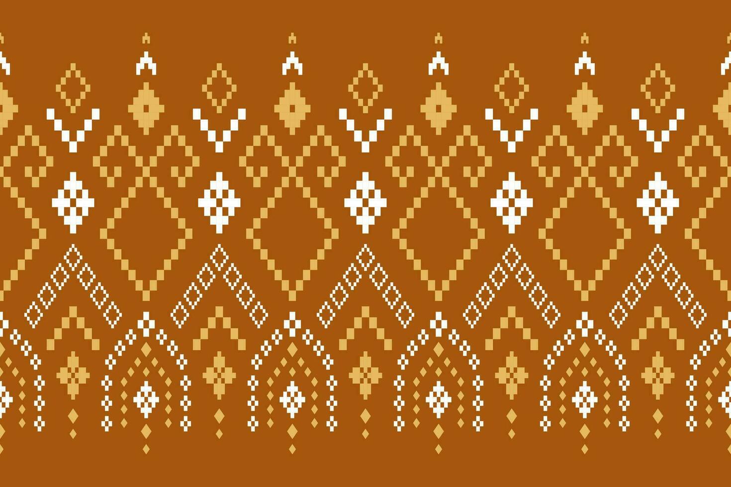 Orange vintages cross stitch traditional ethnic pattern paisley flower Ikat background abstract Aztec African Indonesian Indian seamless pattern for fabric print cloth dress carpet curtains and sarong vector