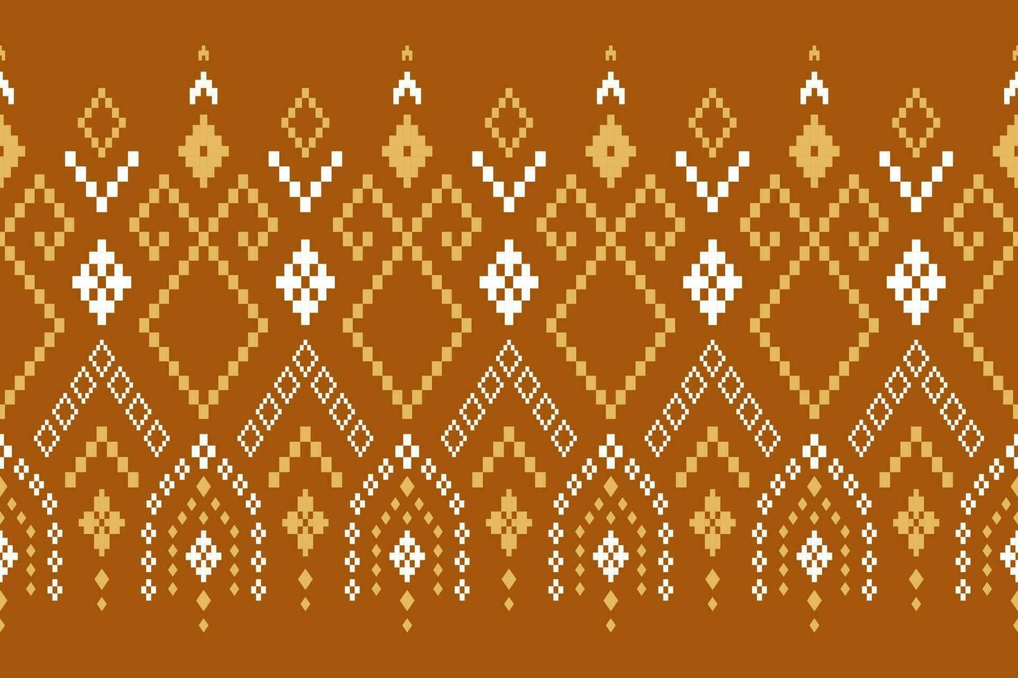 Orange vintages cross stitch traditional ethnic pattern paisley flower Ikat background abstract Aztec African Indonesian Indian seamless pattern for fabric print cloth dress carpet curtains and sarong vector