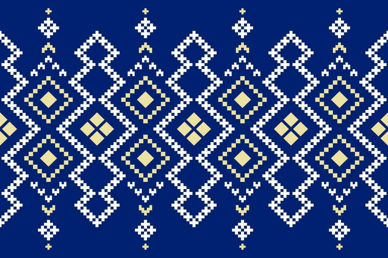 Indigo navy blue geometric traditional ethnic pattern Ikat seamless pattern border abstract design for fabric print cloth dress carpet curtains and sarong Aztec African Indian Indonesian vector