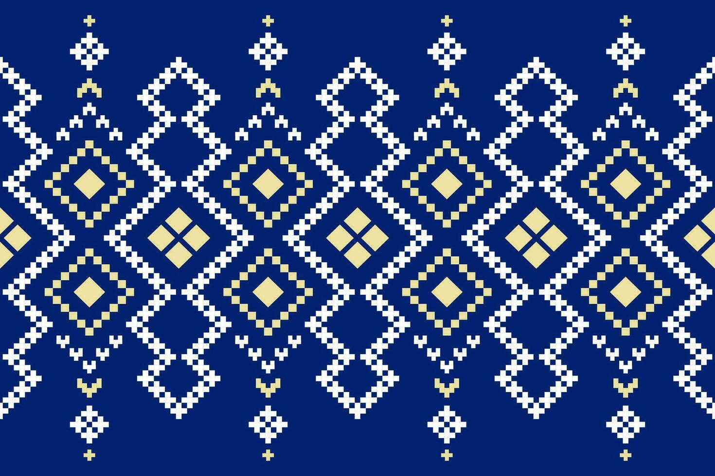 Indigo navy blue geometric traditional ethnic pattern Ikat seamless pattern border abstract design for fabric print cloth dress carpet curtains and sarong Aztec African Indian Indonesian vector