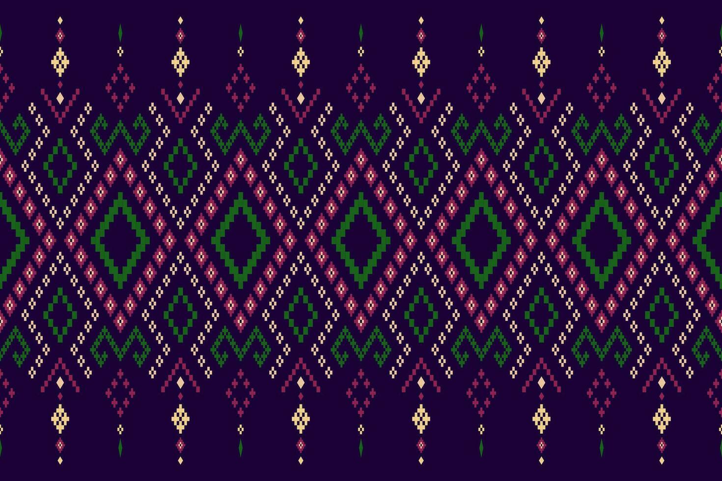 Purple cross stitch traditional ethnic pattern paisley flower Ikat background abstract Aztec African Indonesian Indian seamless pattern for fabric print cloth dress carpet curtains and sarong vector