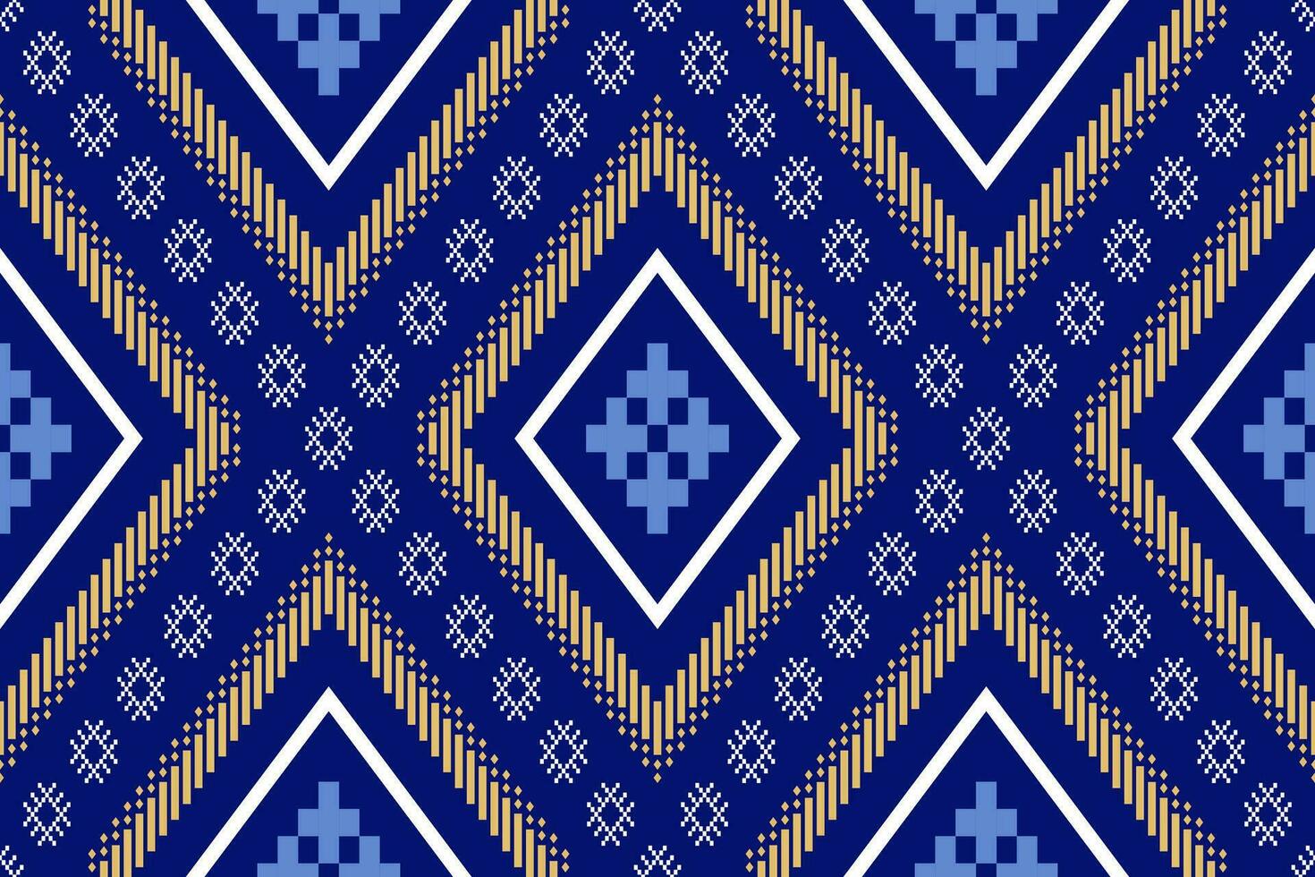 Indigo navy blue geometric traditional ethnic pattern Ikat seamless pattern border abstract design for fabric print cloth dress carpet curtains and sarong Aztec African Indian Indonesian vector