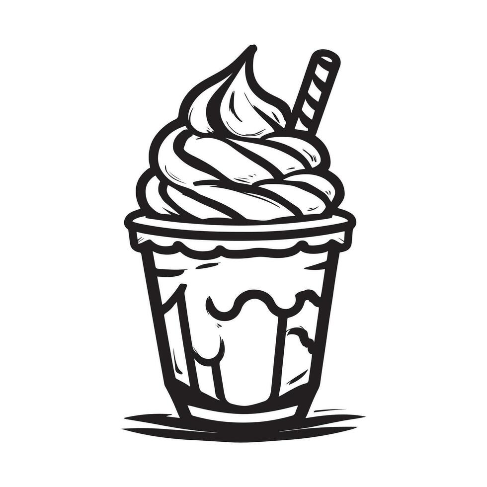 hand drawn illustration of creamy milkshake served on the glass with ice cream vector