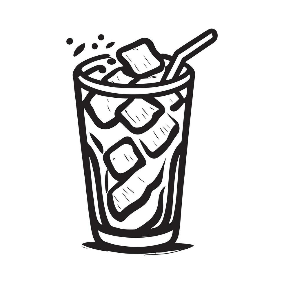 hand drawn illustration of ice tea cool drink served on the glass vector