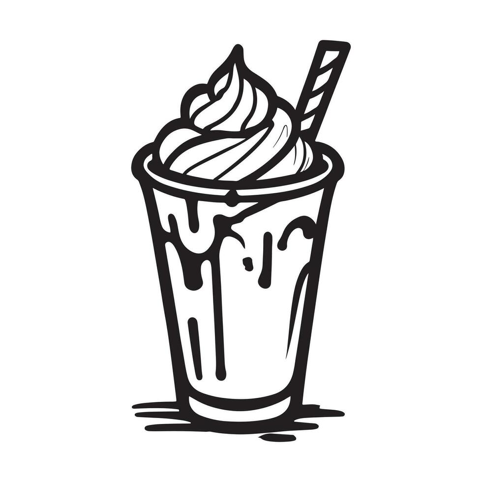 hand drawn illustration of creamy milkshake served on the glass with ice cream vector