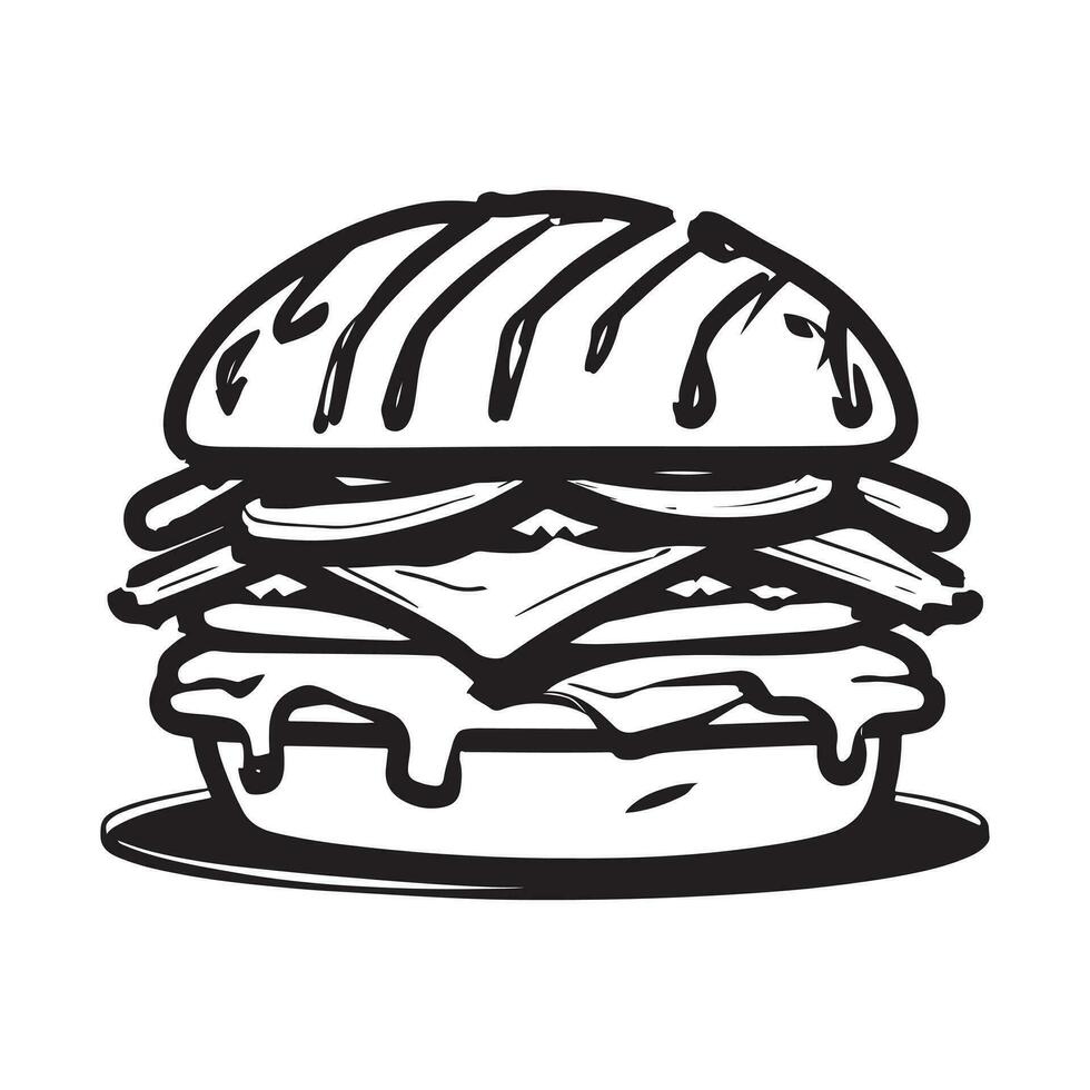 mano dibujado ilustración de hamburguesa, hamburguesa, hamburguesa con queso vector