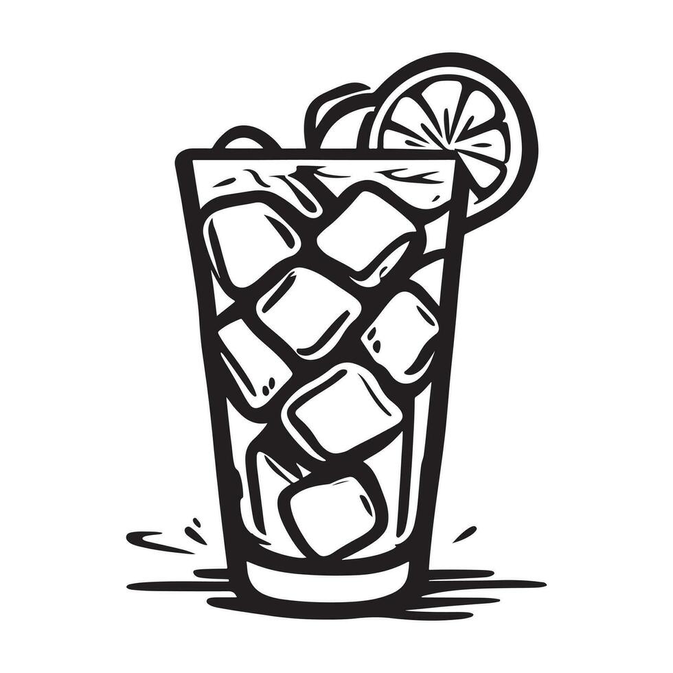 hand drawn illustration of ice tea cool drink served on the glass vector