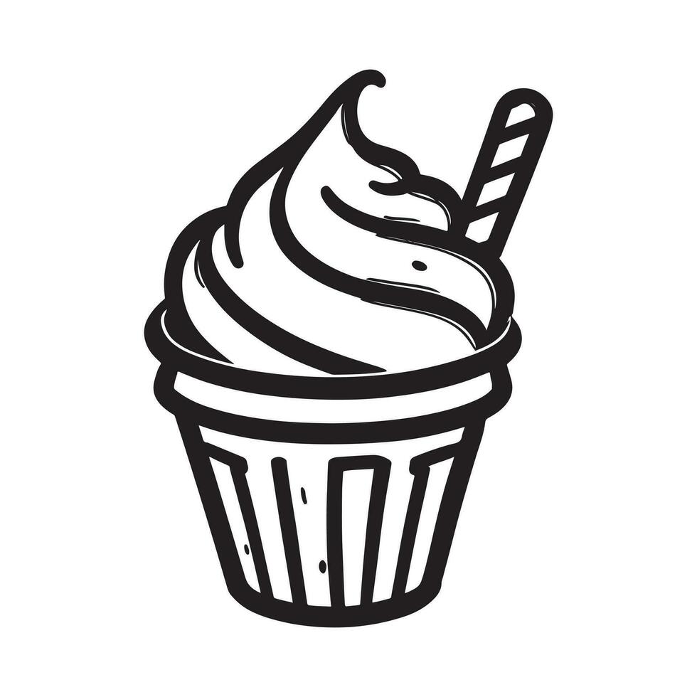 hand drawn illustration of creamy milkshake served on the glass with ice cream vector