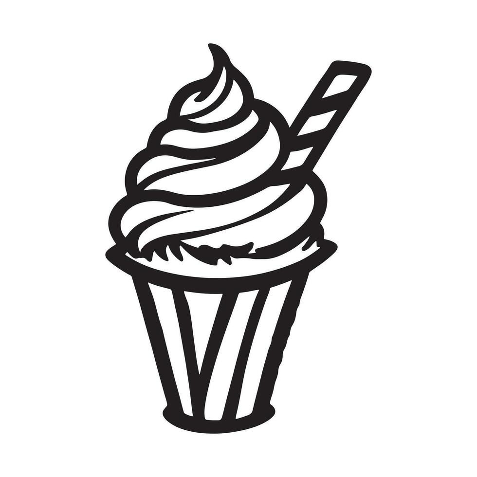 hand drawn illustration of creamy milkshake served on the glass with ice cream vector