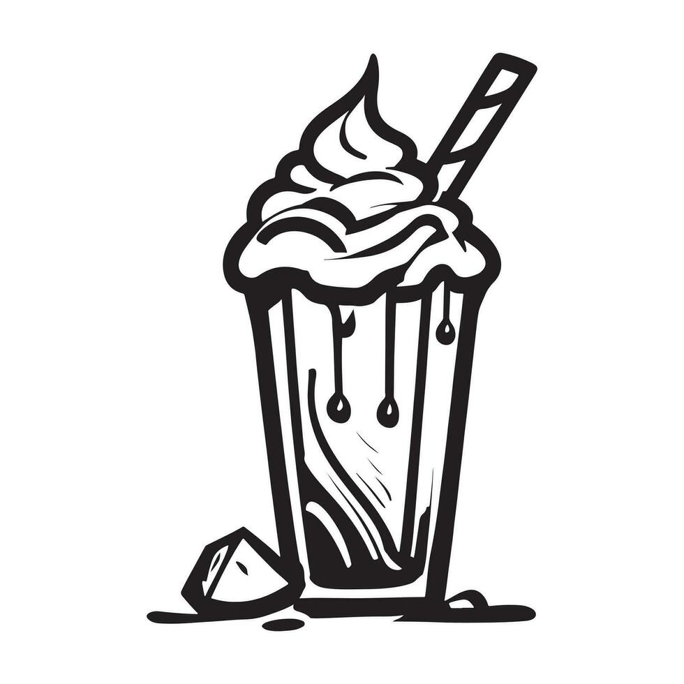 hand drawn illustration of creamy milkshake served on the glass with ice cream vector