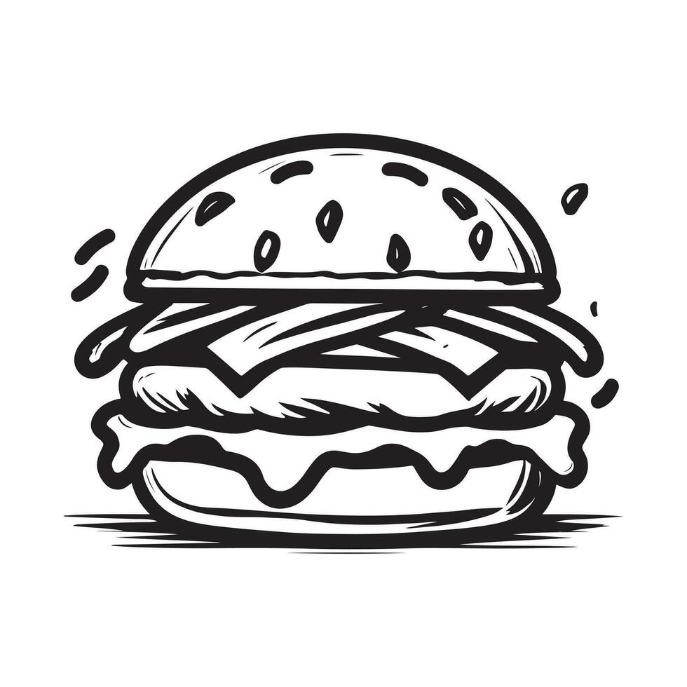 mano dibujado ilustración de hamburguesa, hamburguesa, hamburguesa con queso vector