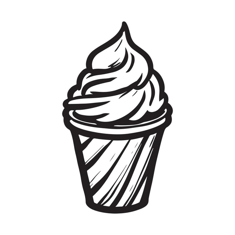 hand drawn illustration of creamy milkshake served on the glass with ice cream vector