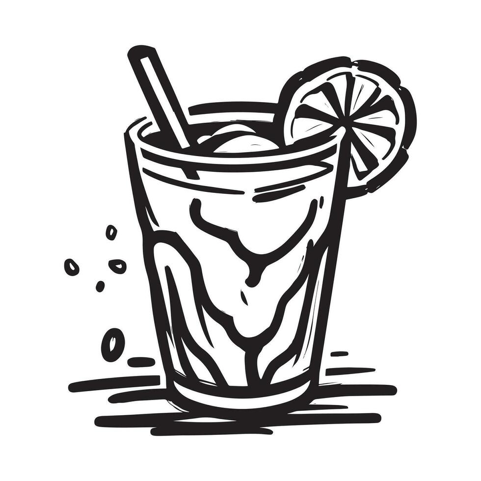 hand drawn illustration of ice tea cool drink served on the glass vector
