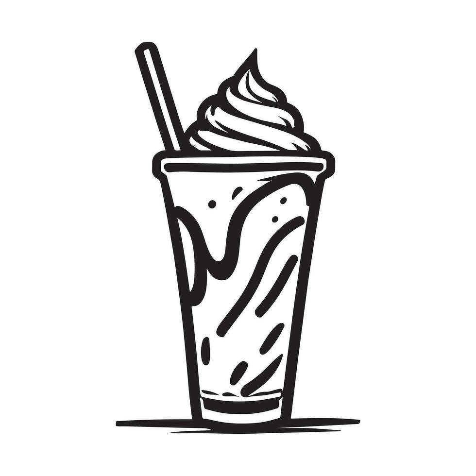 hand drawn illustration of creamy milkshake served on the glass with ice cream vector