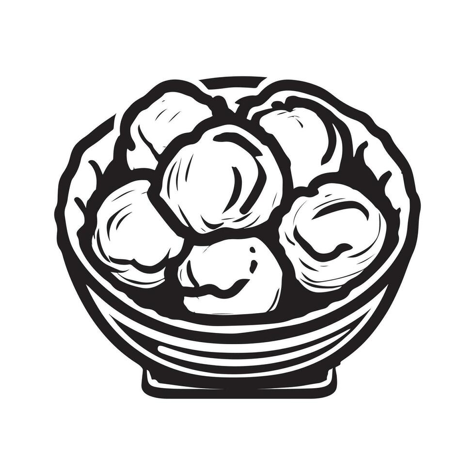 hand drawn illustration of indonesian meatball served on the bowl vector