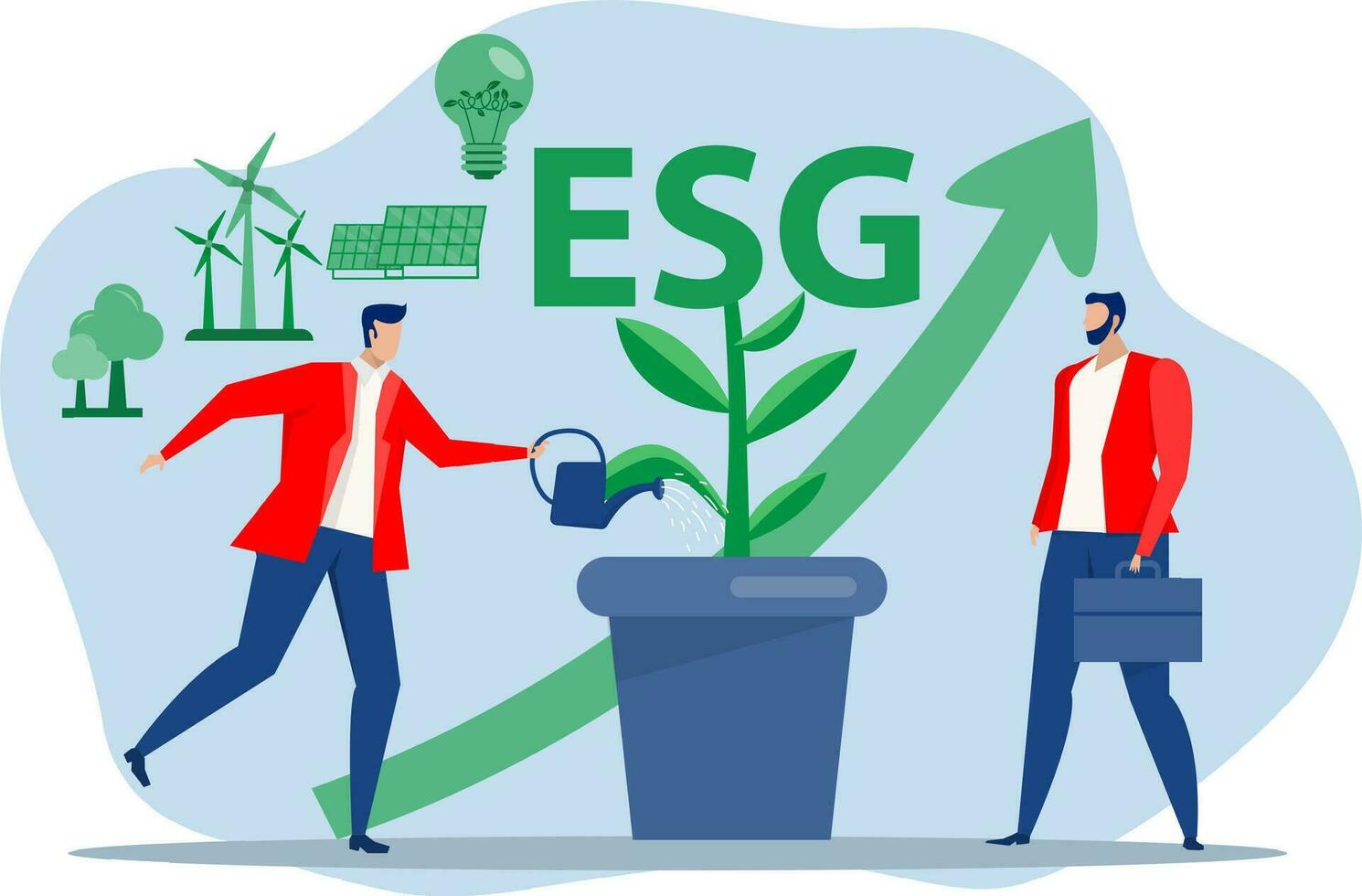 esg investing growth, Environmental investment evaluation with renewable resources consumption Green finance and impact investing for sustainable vector illustration.