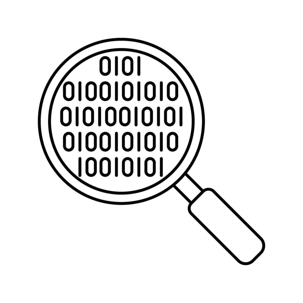 magnifying glass with binary code, illustration of computer science icon vector