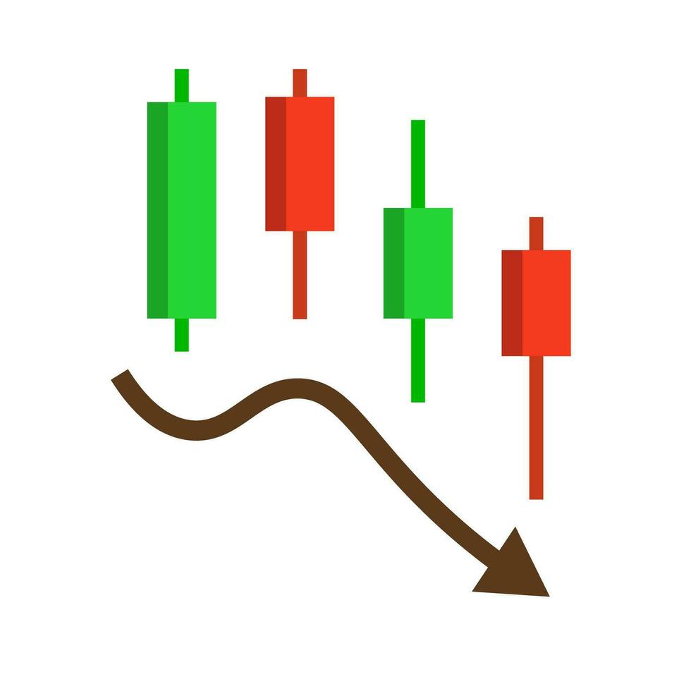 Candlestick chart icon of a downtrend. Declining stock and currency prices. Vector. vector