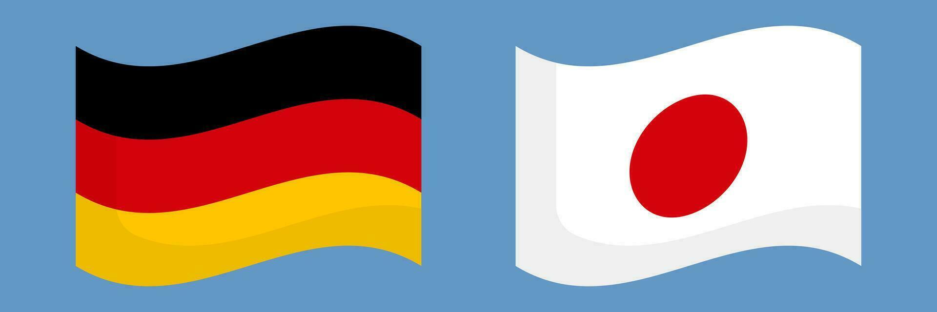 Fluttering German flag and Japanese flag icon set. Vector. vector
