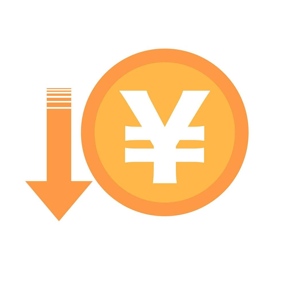 Flat Design Japanese Yen Falling Icon. Weakness of Japanese Yen value. Japanese yen weak. Vector. vector