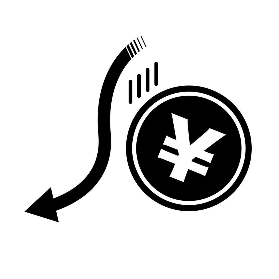 Japanese yen falling in value silhouette icon. Crash of the Japanese yen. Vector. vector