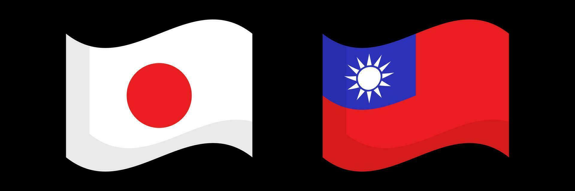 Fluttering Japanese flag and Taiwanese flag icon set. Vector. vector
