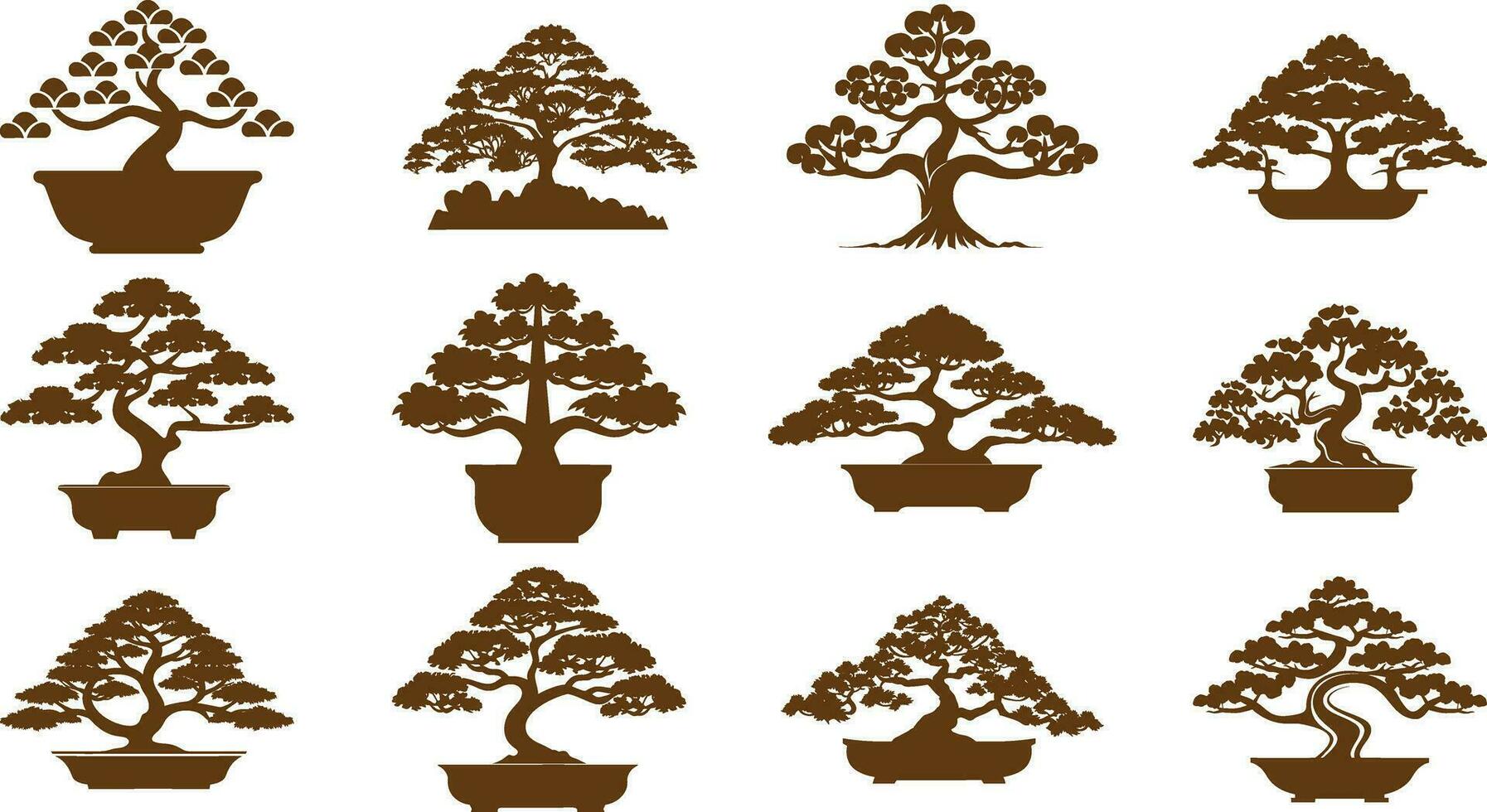 Tiny Guardians  Bonsai Silhouettes Ensemble vector