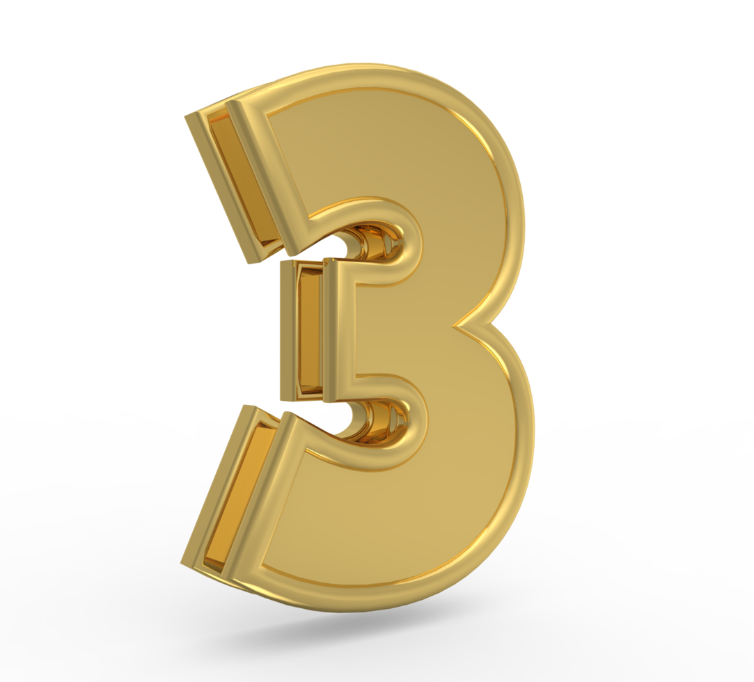 Number 3d 1 to 9 with style color golded png