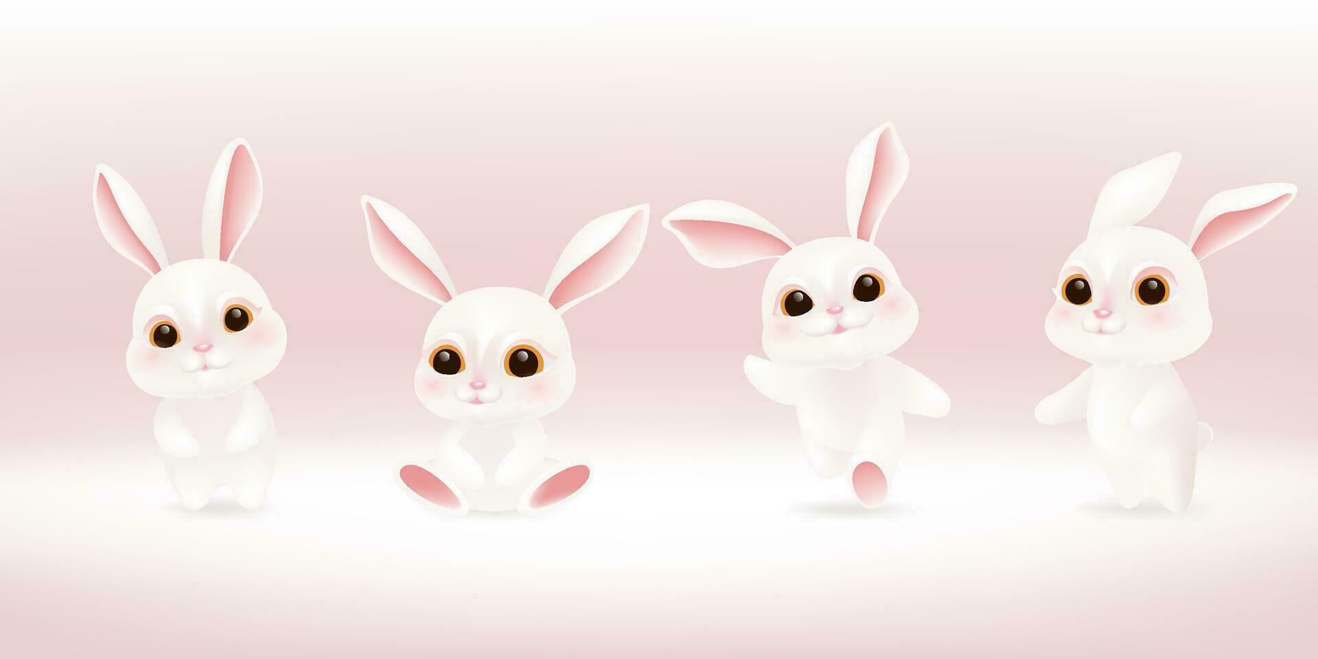 Vector hand painted cute cartoon rabbit collection