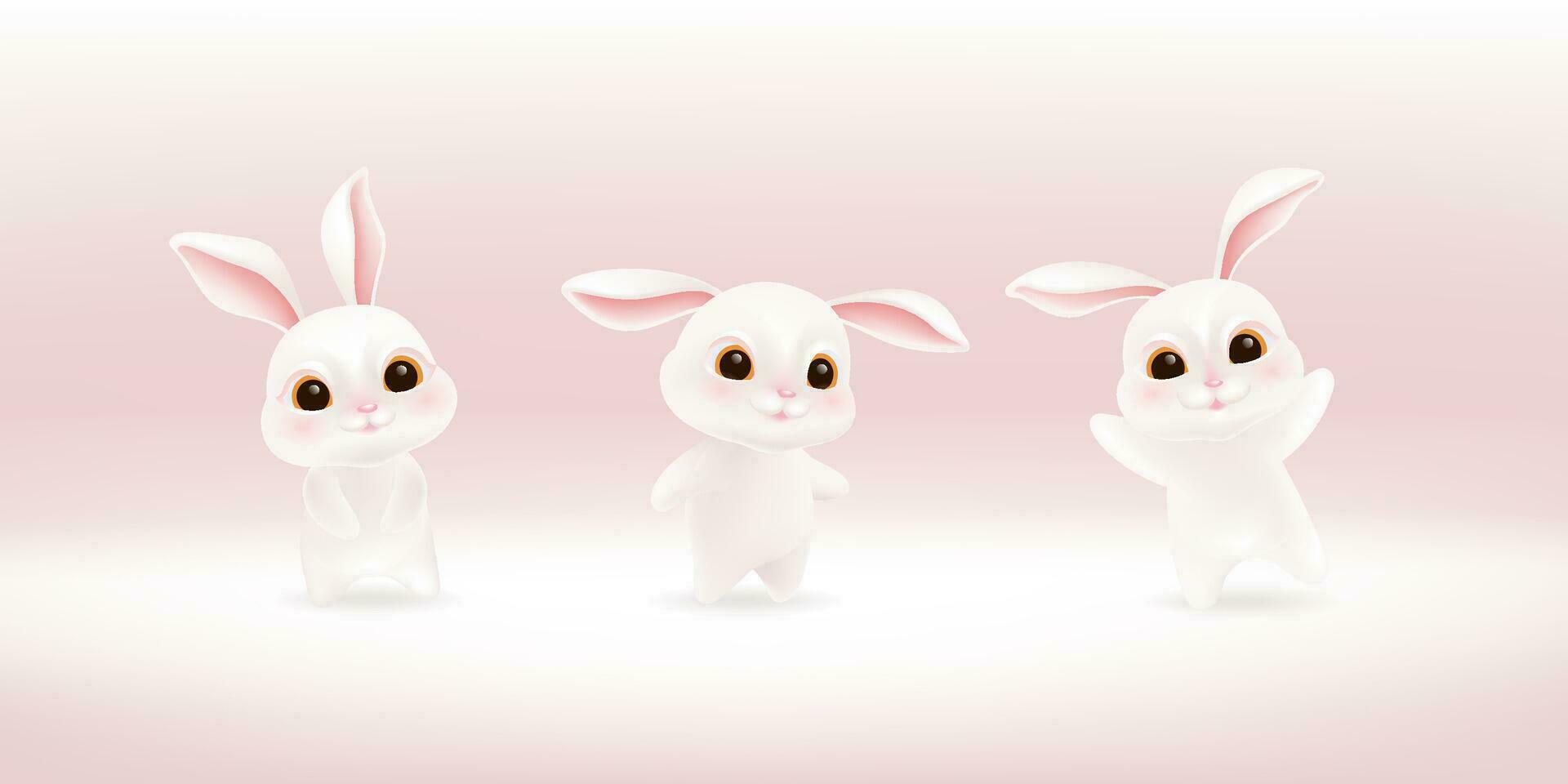 Vector hand painted cute cartoon rabbit collection