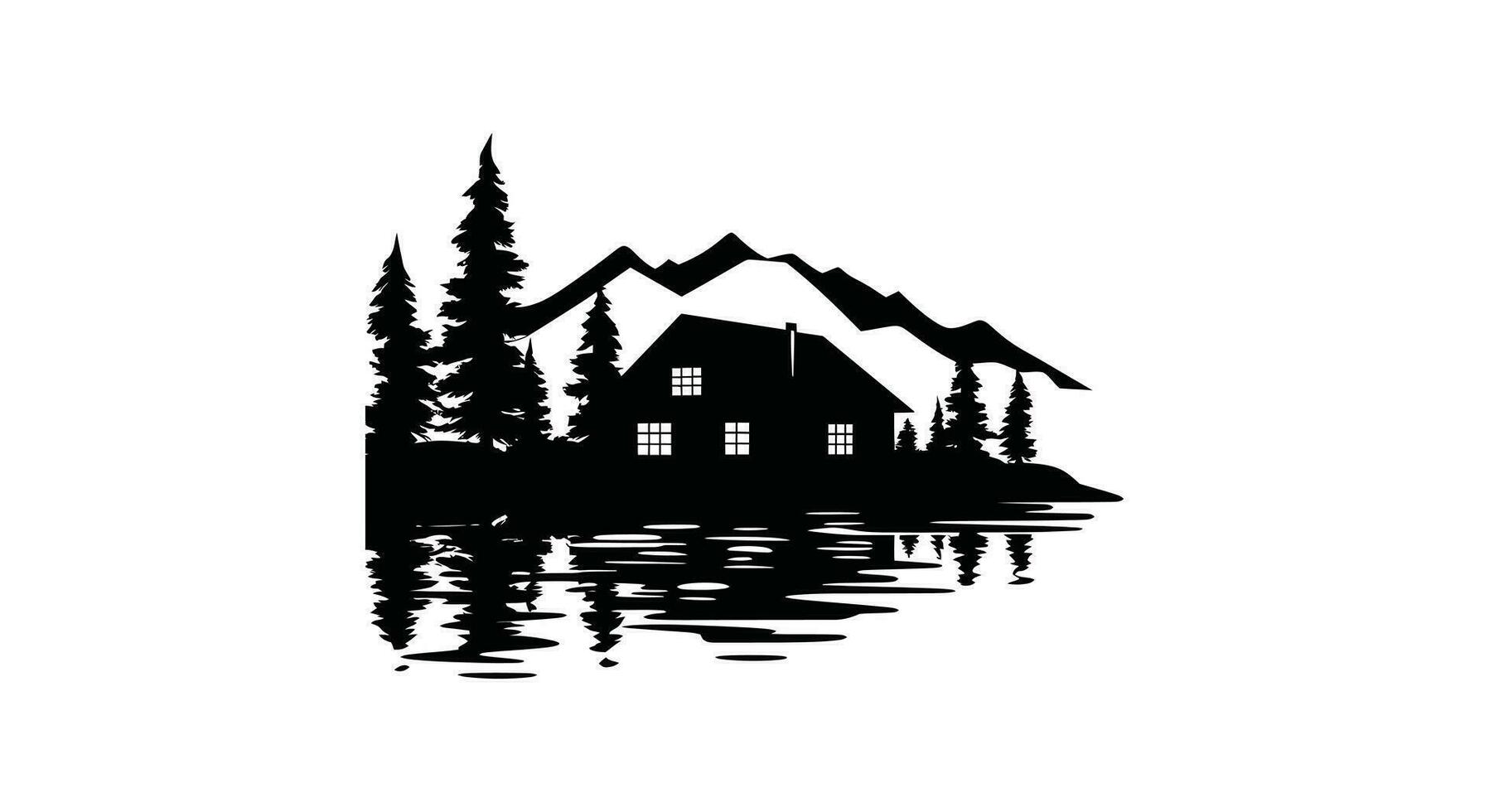 Charming Cabin by the Lake Vector Art