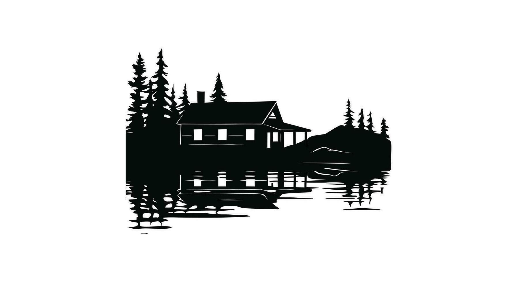 Cozy Cabin Amidst Nature's Canvas vector