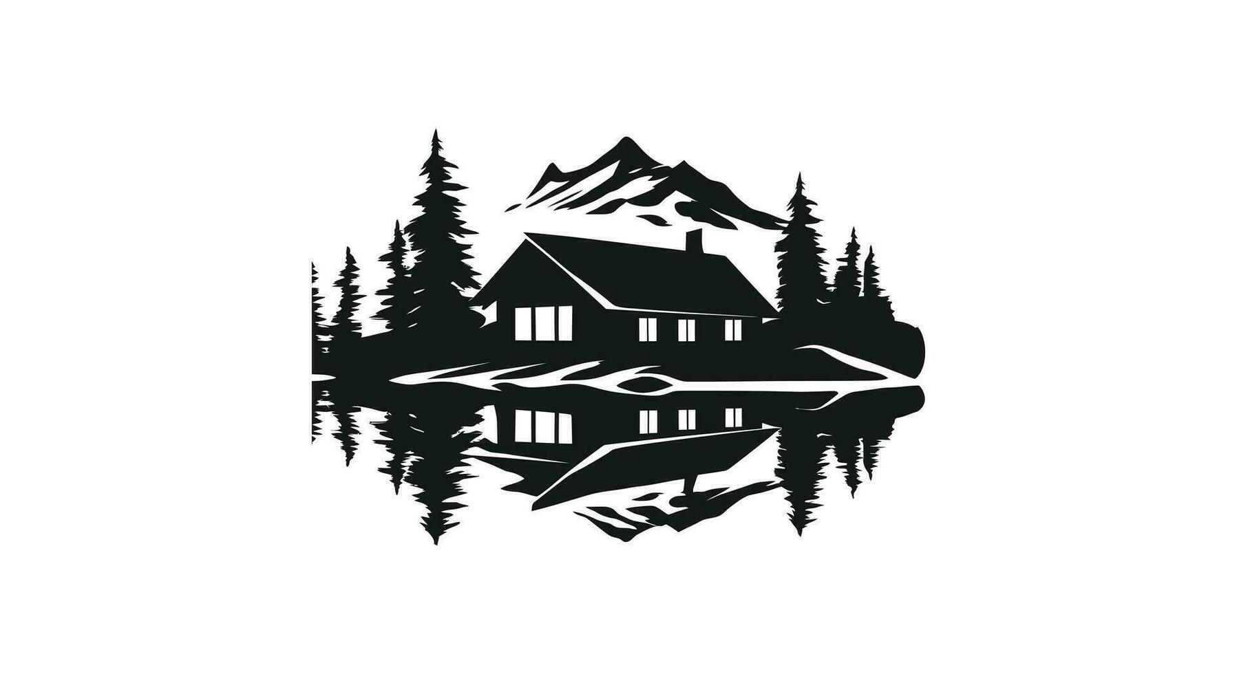 Silhouetted Symphony Lakeside Cabin vector