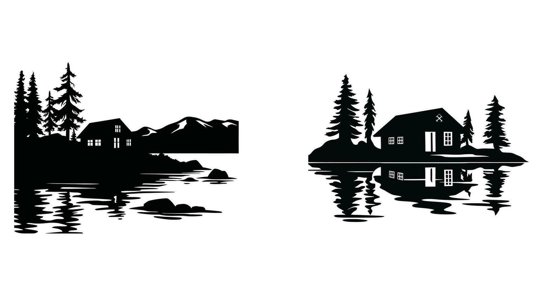 By the Water's Edge Lakeside Cabin Art vector