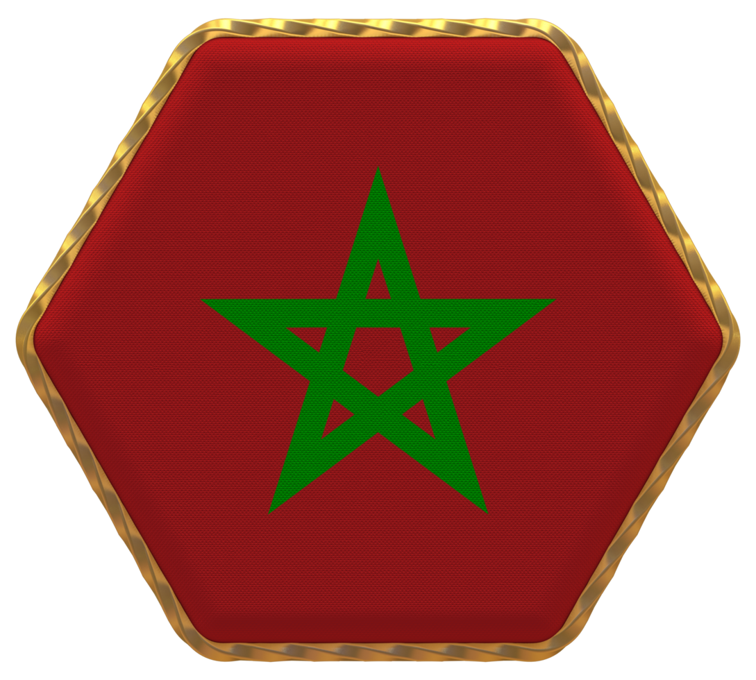 Morocco Flag in Hexagon Shape with Gold Border, Bump Texture, 3D Rendering png