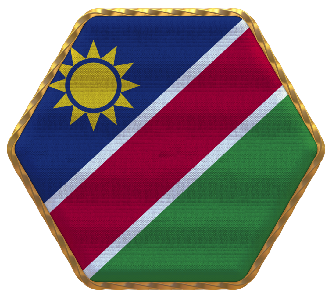 Namibia Flag in Hexagon Shape with Gold Border, Bump Texture, 3D Rendering png