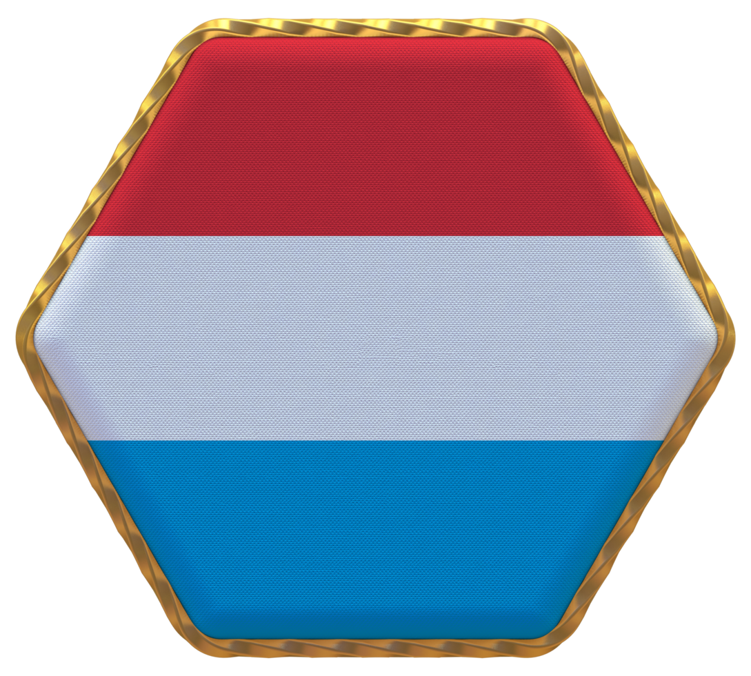 Luxembourg Flag in Hexagon Shape with Gold Border, Bump Texture, 3D Rendering png