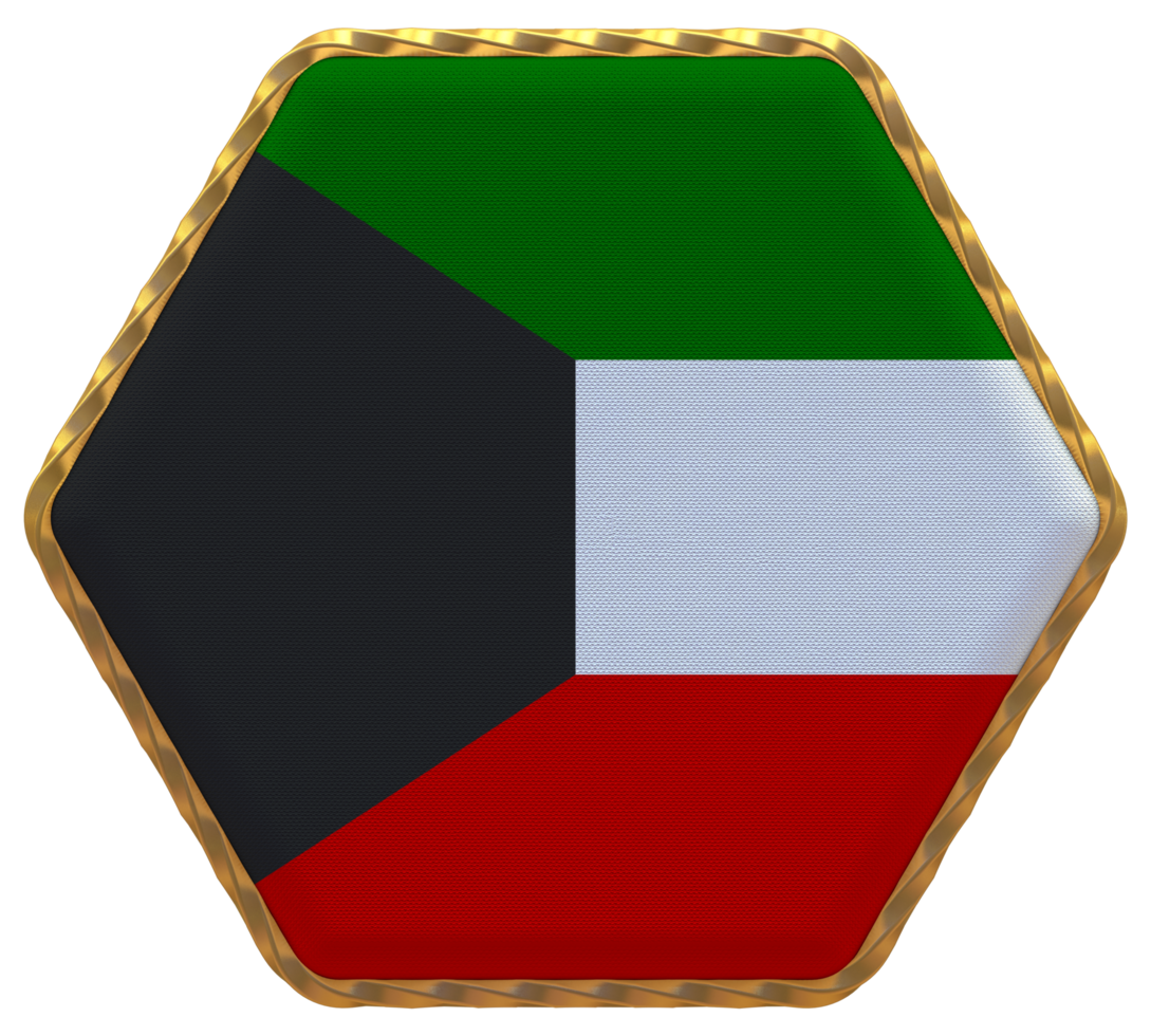 Kuwait Flag in Hexagon Shape with Gold Border, Bump Texture, 3D Rendering png