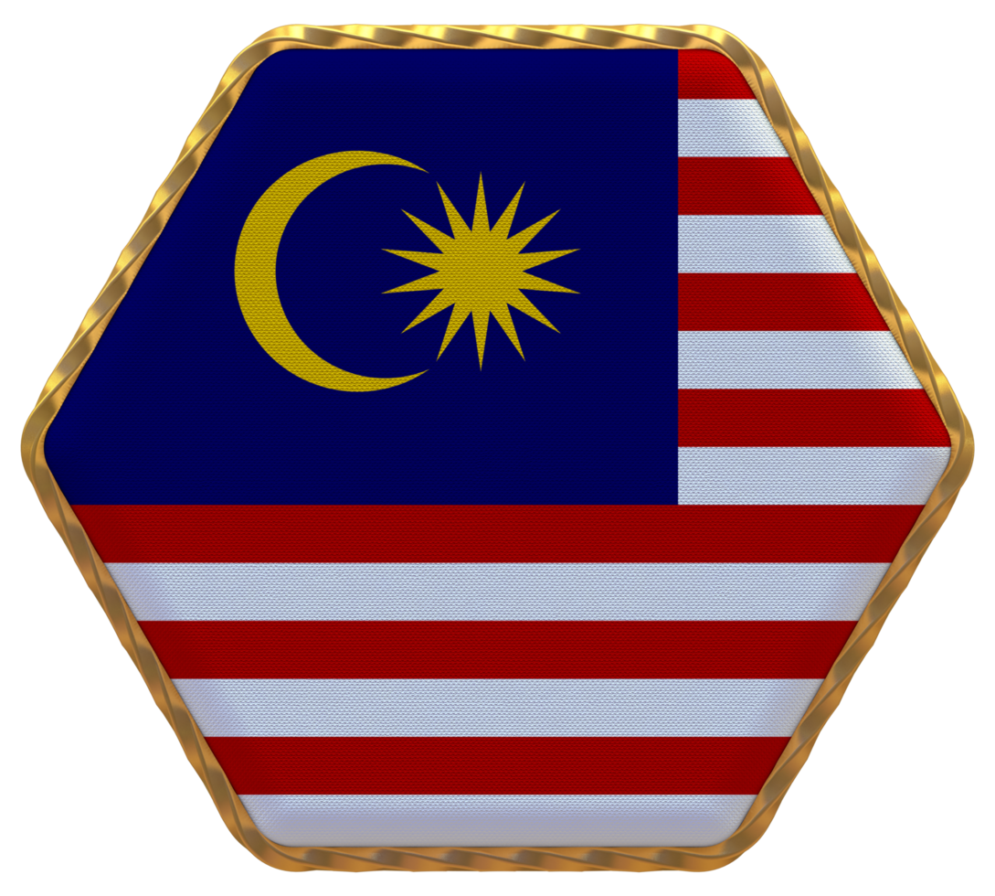 Malaysia Flag in Hexagon Shape with Gold Border, Bump Texture, 3D Rendering png