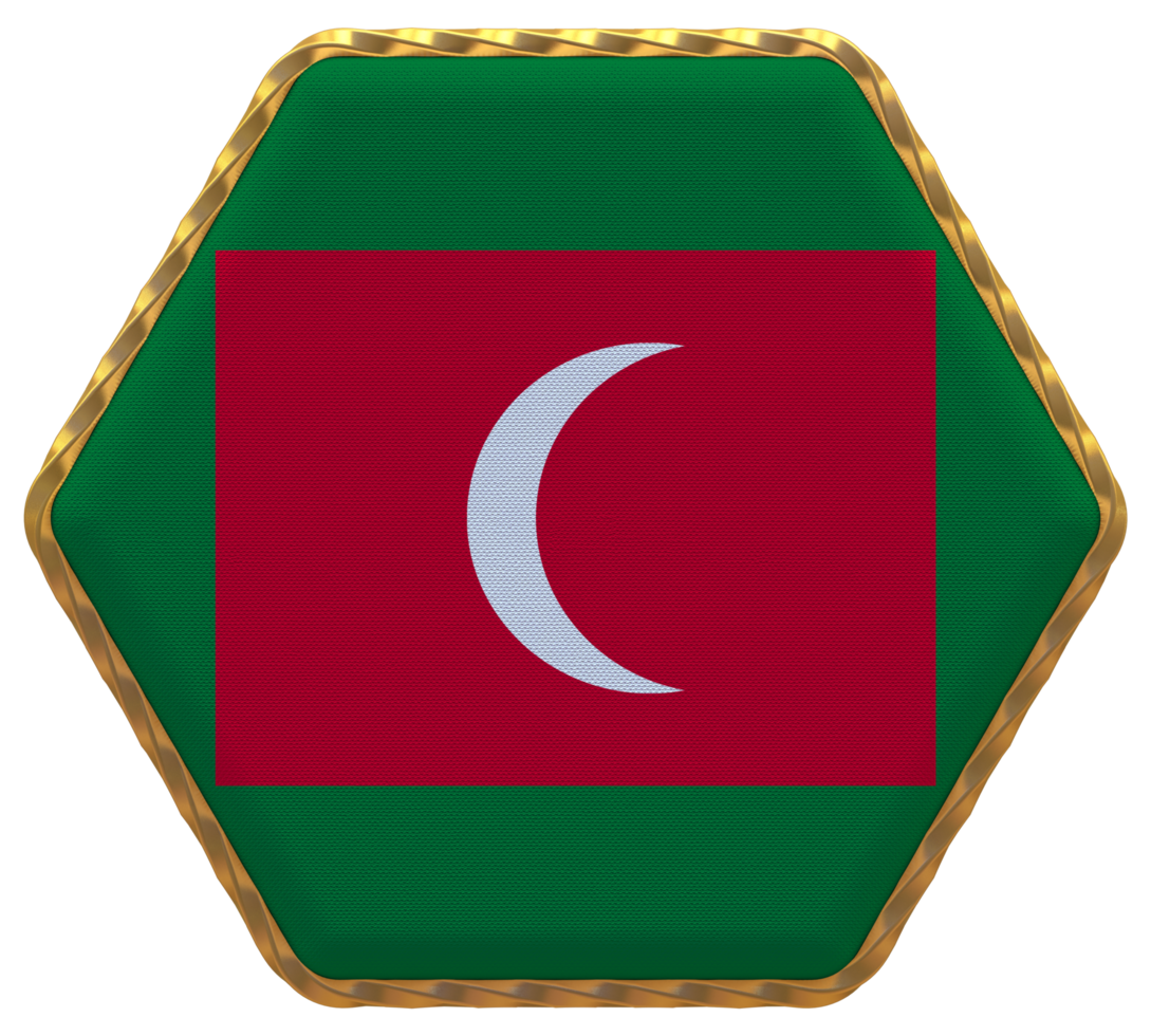 Maldives Flag in Hexagon Shape with Gold Border, Bump Texture, 3D Rendering png