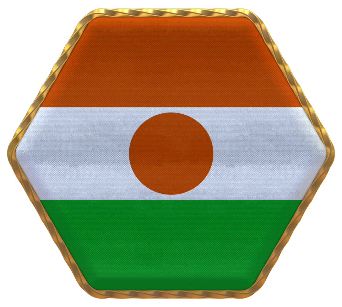 Niger Flag in Hexagon Shape with Gold Border, Bump Texture, 3D Rendering png