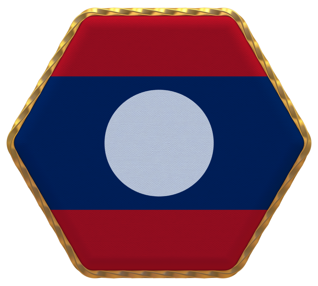 Laos Flag in Hexagon Shape with Gold Border, Bump Texture, 3D Rendering png
