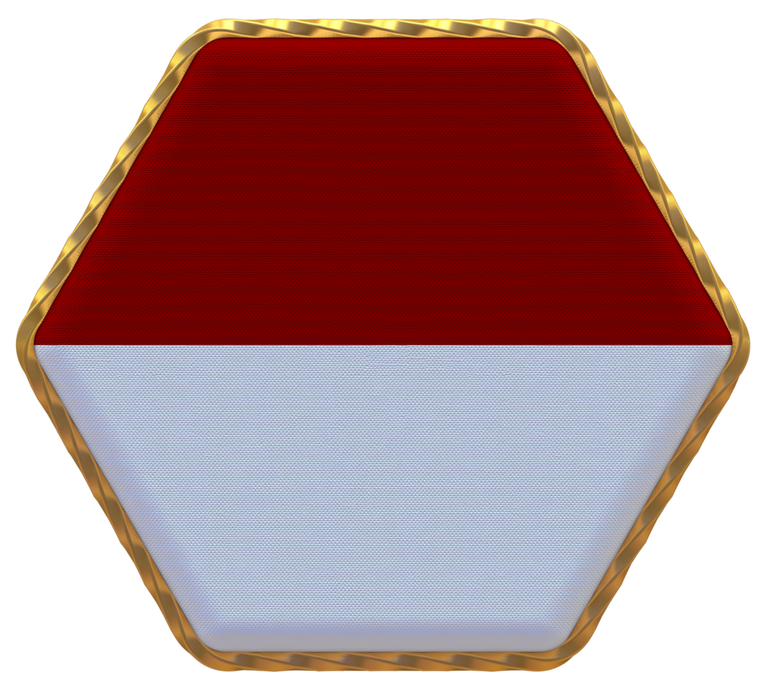 Monaco Flag in Hexagon Shape with Gold Border, Bump Texture, 3D Rendering png