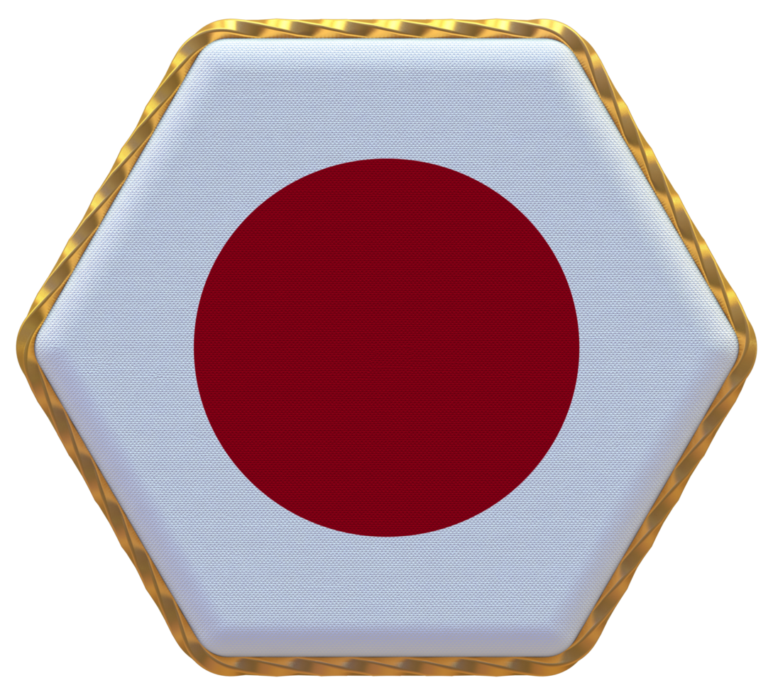 Japan Flagge im Hexagon gestalten mit Gold Grenze, stoßen Textur, 3d Rendern png