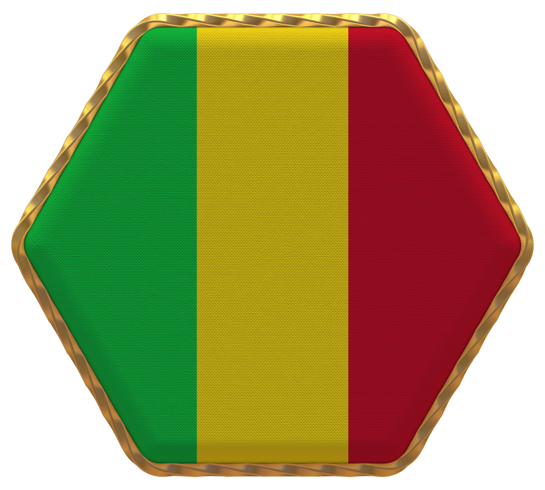 Mali Flag in Hexagon Shape with Gold Border, Bump Texture, 3D Rendering png