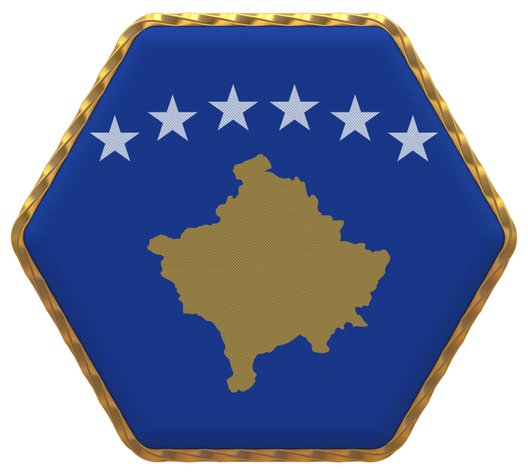 Kosovo Flag in Hexagon Shape with Gold Border, Bump Texture, 3D Rendering png