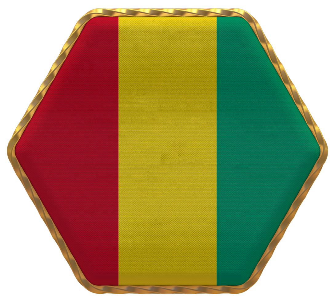 Guinea Flag in Hexagon Shape with Gold Border, Bump Texture, 3D Rendering png